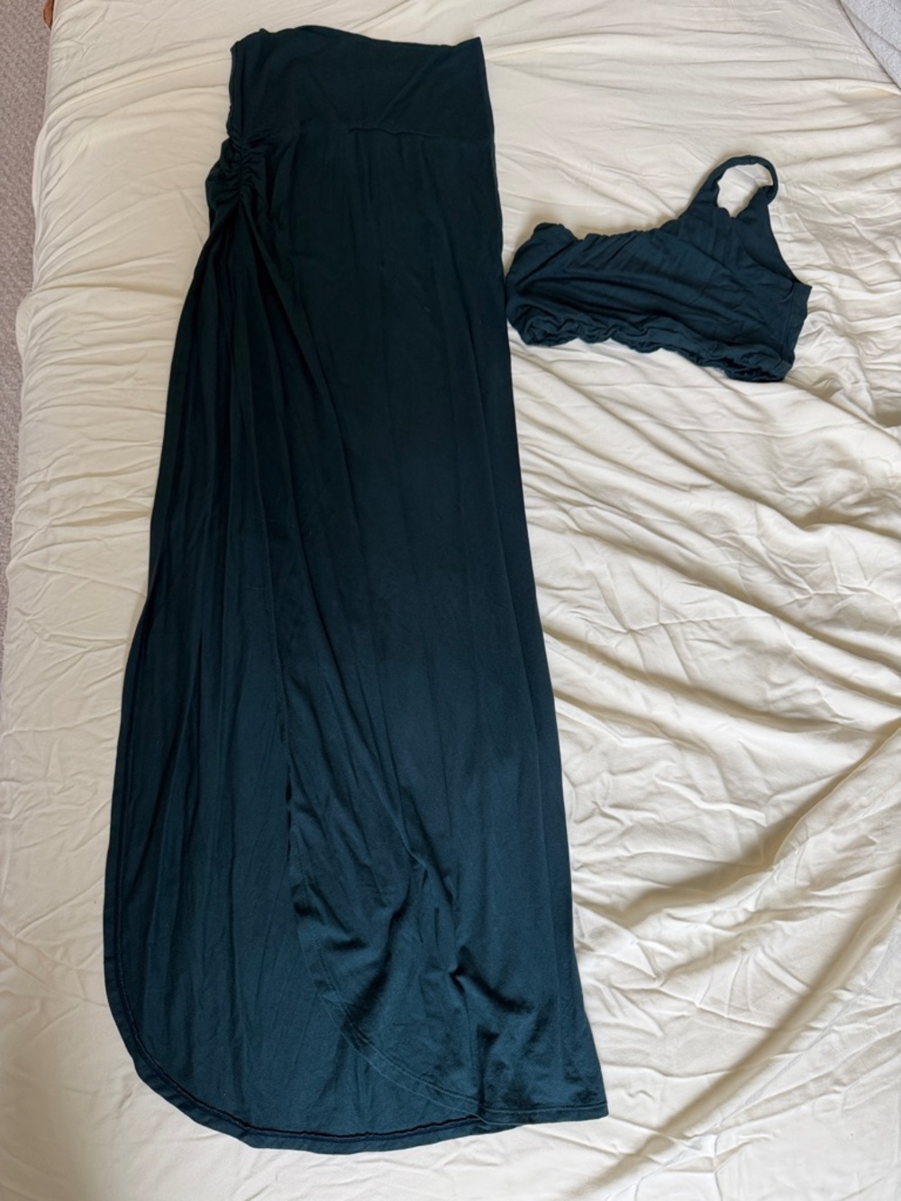 Teal maxi dress with one strap crop top